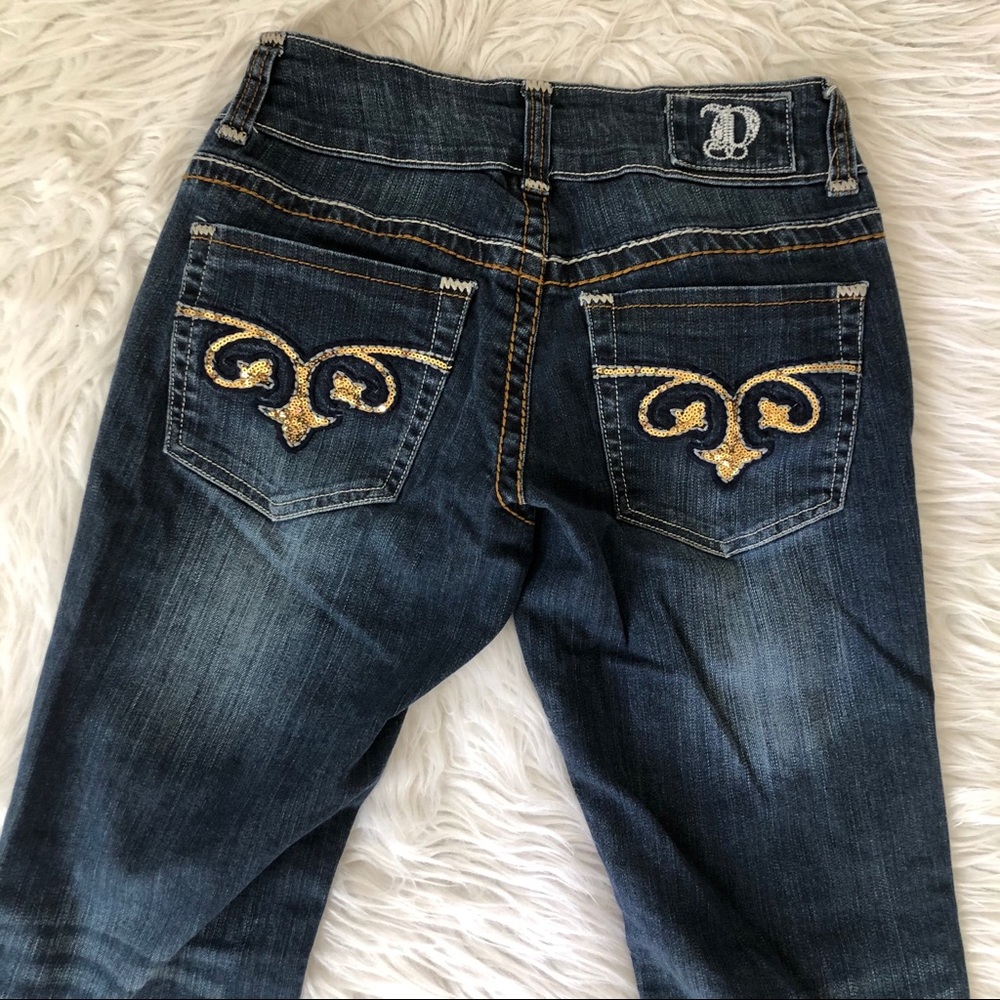 Downeast blue & gold bootcut jeans, size 6